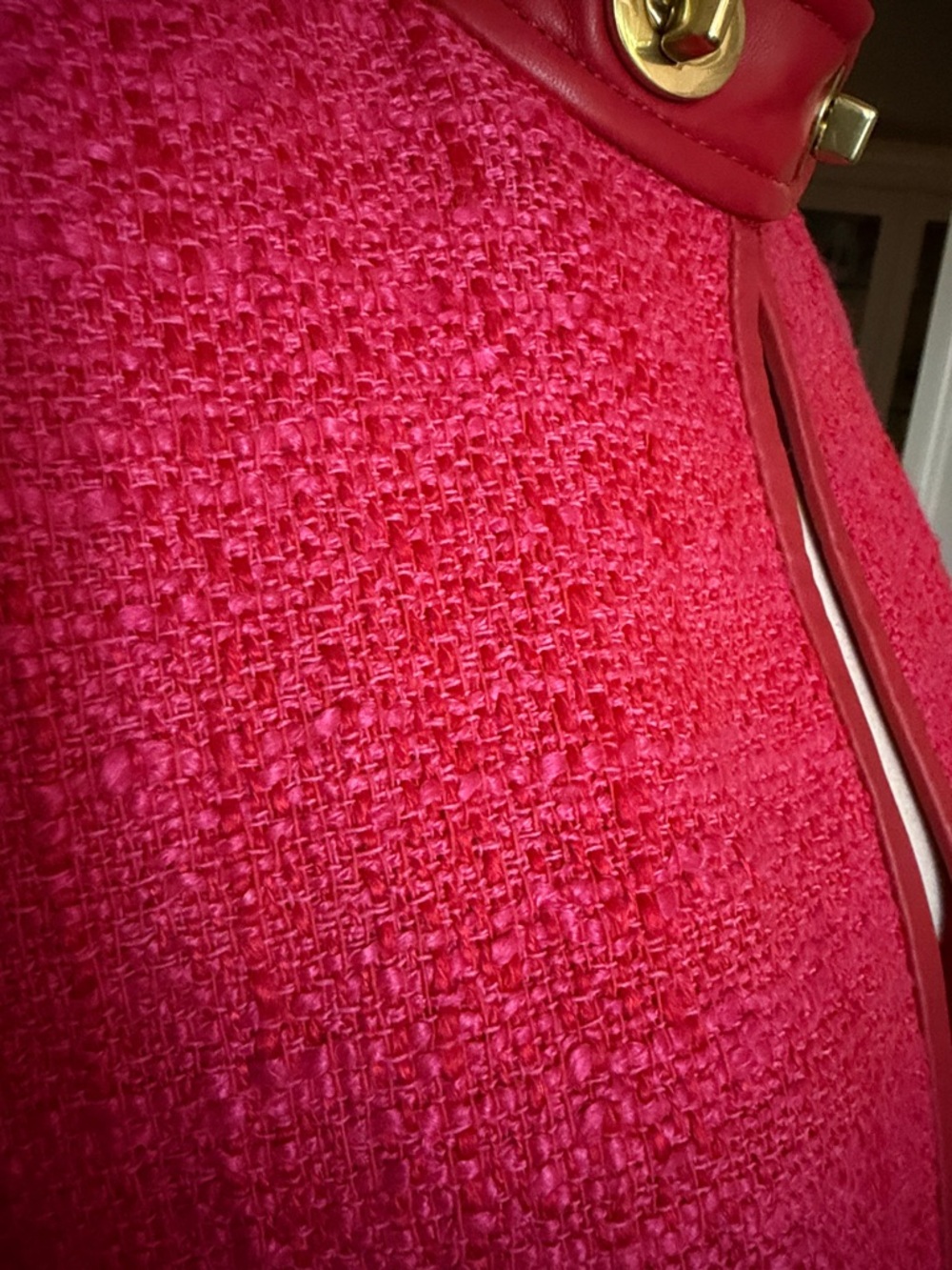 Coach Pink Short-Sleeve Bouclé Sweater Jacket with Leather Trim Small - Picture 5 of 11